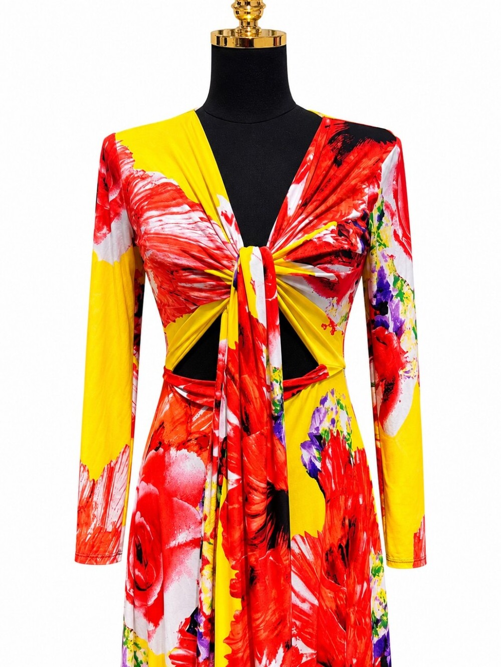 DUCCI Floral Tie Front Wrap Maxi Dress Long Sleeve Cutout Stretch Size M - Picture 4 of 10